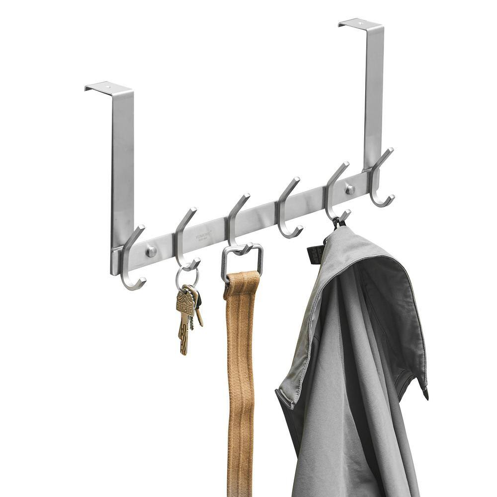 Brushed Nickel Over-the-Door 6-Hook Rack