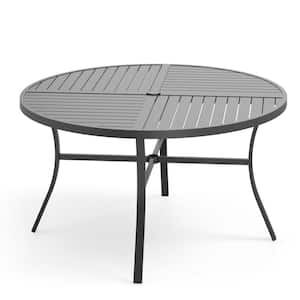 54 in. Black Round Metal Outdoor Dining Table with Umbrella Hole