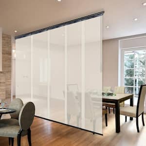 Ivory Mesh 58 in.- 110 in. W x 94 in. L Adjustable 5-Panel Black Single Rail Panel Track with 23.5 in. Slates