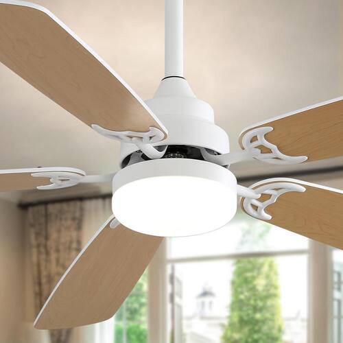 52 in. Indoor White Ceiling Fan With Dimmable 6-Speed Wind 5-Blades Remote Control Reversible DC Motor Lighting