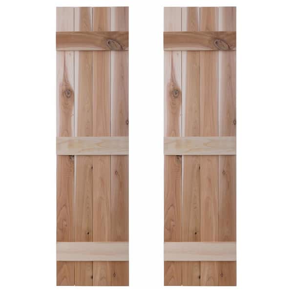 Dogberry Collections 14 in. x 60 in. Natural Cedar Board and Batten Traditional Shutters Pair Unfinished