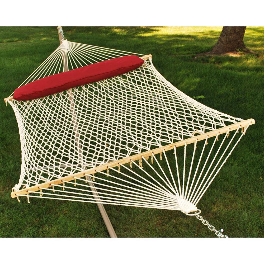 Algoma 13' White Cotton Rope Hammock with Red Pillow