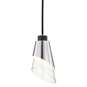 Angie 1-Light Polished Nickel LED Pendant with Clear Glass and Black Accents
