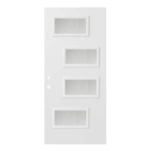 32 in. x 80 in. Beatrice Gingoshi 4 Lite Painted White Right-Hand Inswing Steel Prehung Front Door