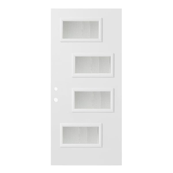 Stanley Doors 32 in. x 80 in. Beatrice Gingoshi 4 Lite Painted White Right-Hand Inswing Steel Prehung Front Door