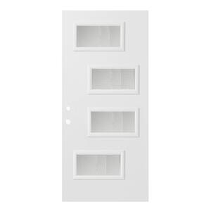 36 in. x 80 in. Beatrice Gingoshi 4 Lite Painted White Right-Hand Inswing Steel Prehung Front Door