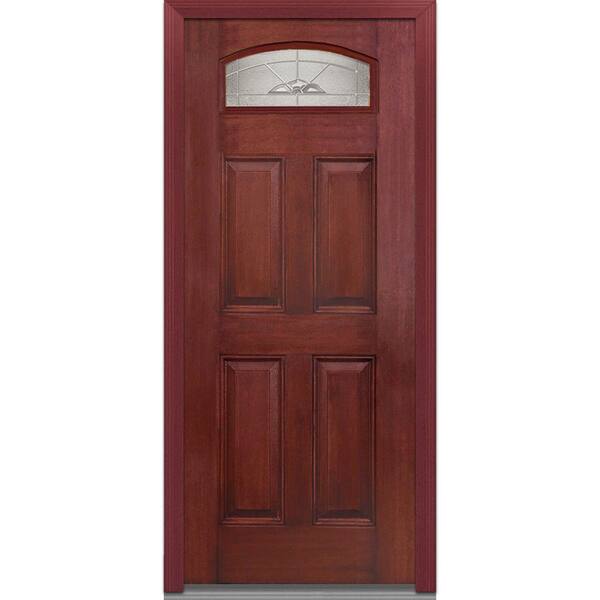MMI Door 32 in. x 80 in. Master Nouveau Left Hand Center Lite 8-Panel Classic Stained Fiberglass Mahogany Prehung Front Door