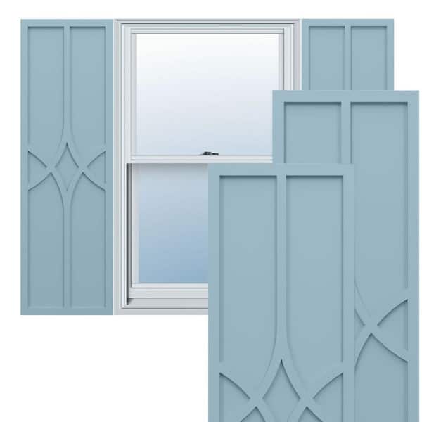 Ekena Millwork True Fit PVC 12 in. W x 67 in. H Raised Panel Vinyl Shutters Pair in Peaceful Blue