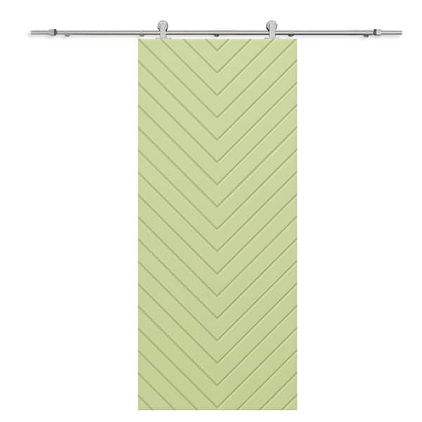 CALHOME Herringbone 30 in. x 96 in. Fully Assembled Sage Green Painted MDF Modern Sliding Barn Door with Hardware Kit