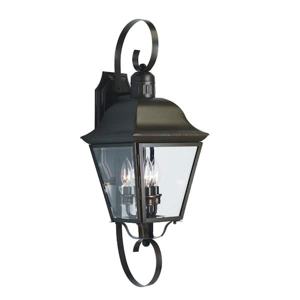 Progress Lighting Andover Collection 3-Light Antique Bronze Clear Beveled Glass Farmhouse Outdoor Large Wall Lantern Light