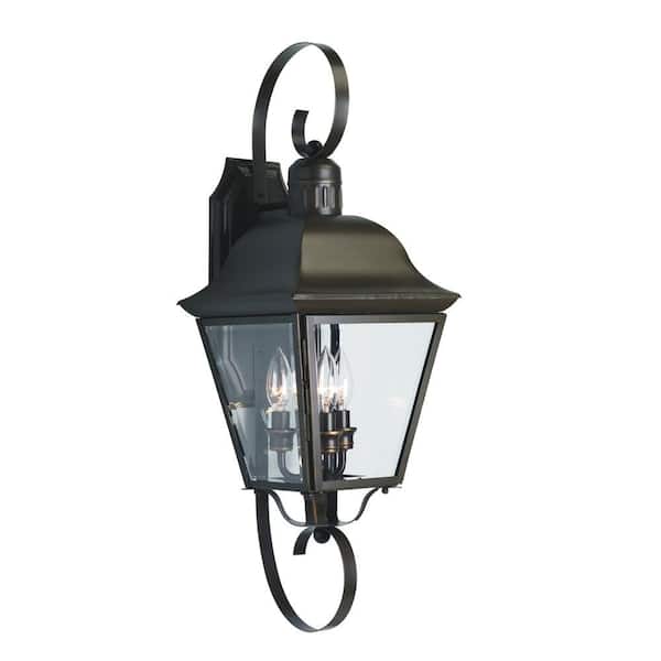 Andover Collection 3-Light Antique Bronze Clear Beveled Glass Farmhouse Outdoor Large Wall Lantern Light