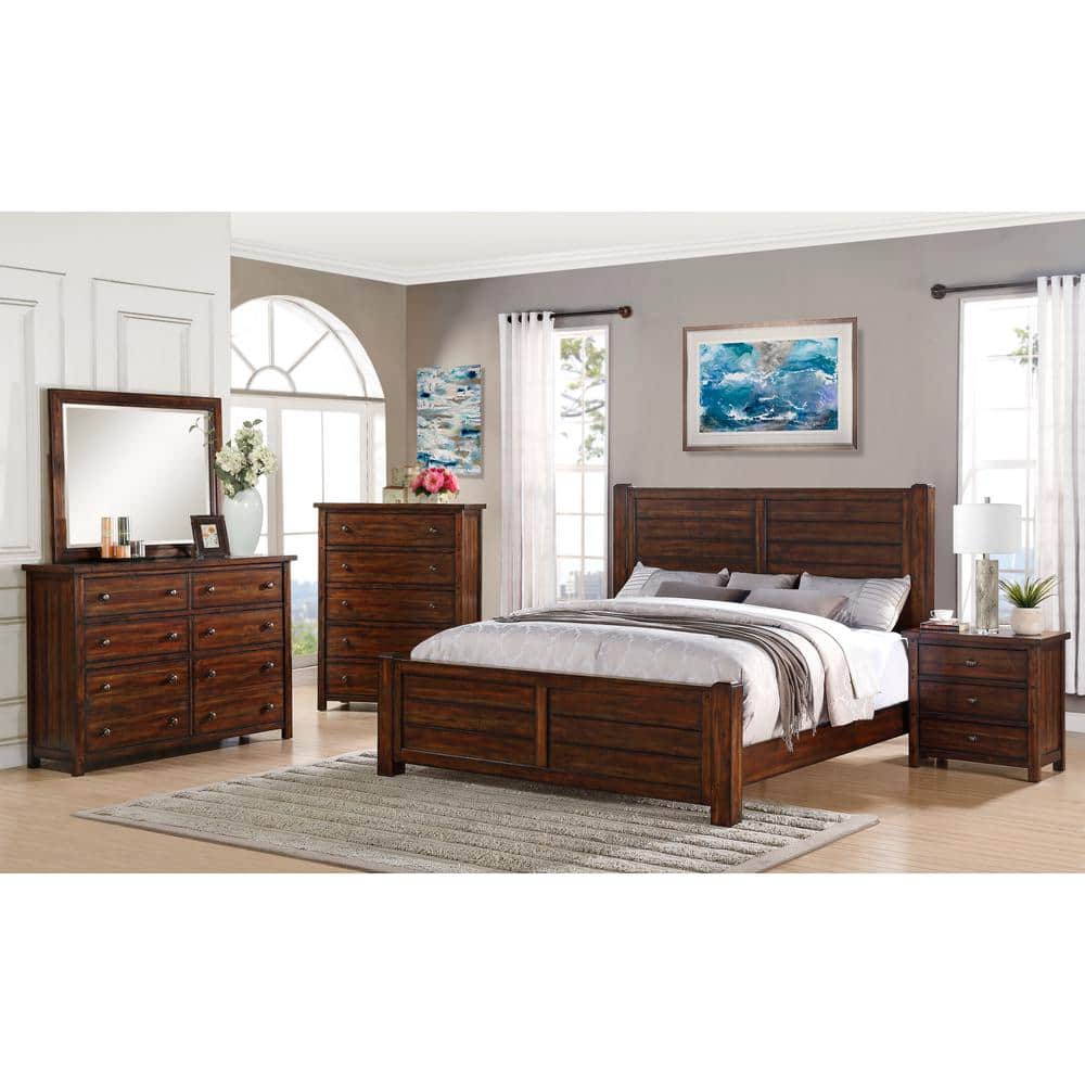 Rustic Brown King Wood Panel Bed with Headboard