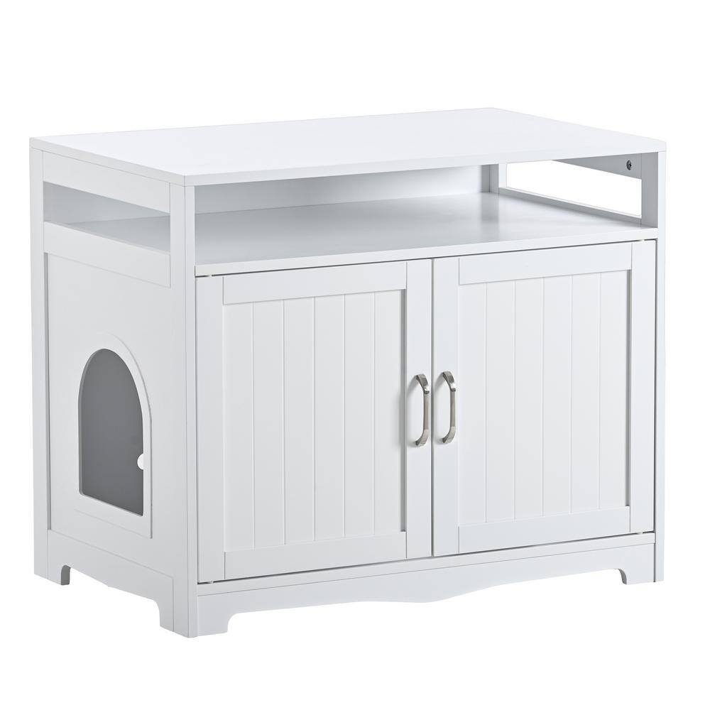 31.5 in. W x 20 in. D x 25.9 in. H White Linen Cabinet with Hidden Plug ...