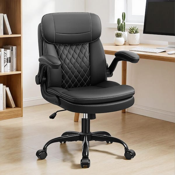 KERDOM PU Leather Cushioned Ergonomic Chair in Black with Adjustable ...