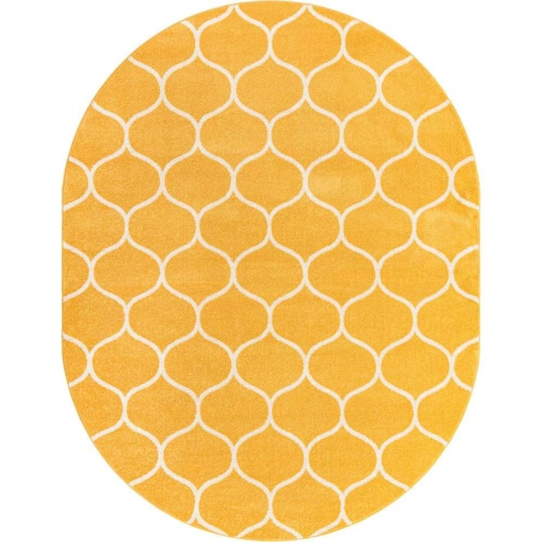 Trellis Frieze Rounded Yellow 7 ft. 10 in. x 10 ft. Area Rug