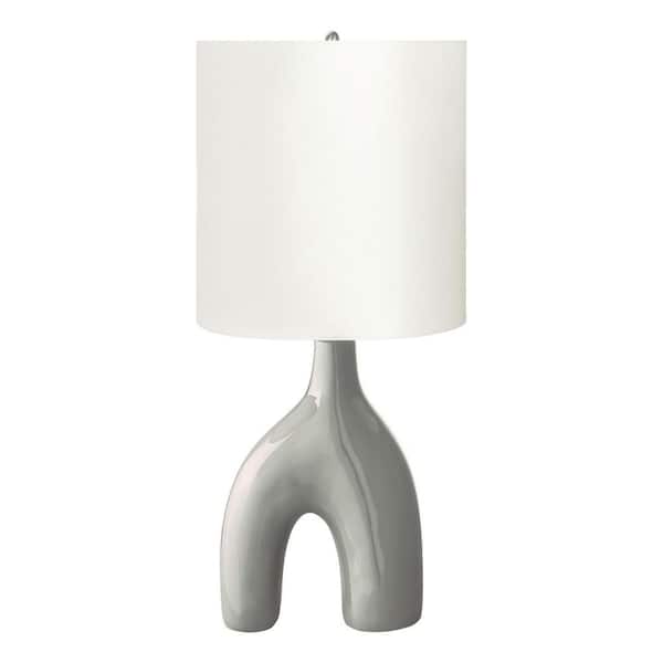 25 in. Gray Ceramic Modern Table Lamp with Two-Leg Sculptural Base and Oval Ivory Fabric Shade for Living Room, Office