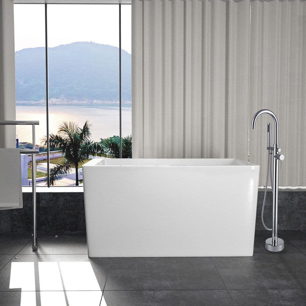 47'' White Acrylic Freestanding Rectangular Soaking Bathtub