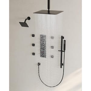 15-Spray Patterns 16 and 6 in. Square Ceiling and Wall Mount Dual Shower Head 2.5 GPM in Matte Black (Valve Included)