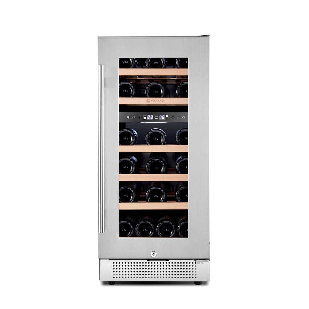 WINEBOSS 15 in. 28 Bottle Dual Zone Wine Cellar Cooling Unit in Silver ...