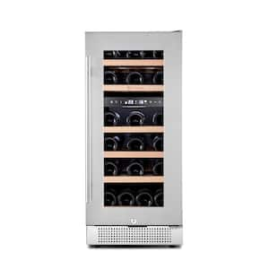 15 in. 28 Bottle Dual Zone Wine Cellar Cooling Unit in Silver Seamless Stainless Steel Door with with Door Lock