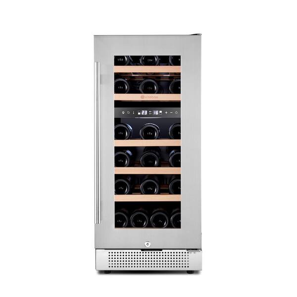 WINEBOSS 15 in. 28 Bottle Dual Zone Wine Cellar Cooling Unit in Silver Seamless Stainless Steel Door with with Door Lock