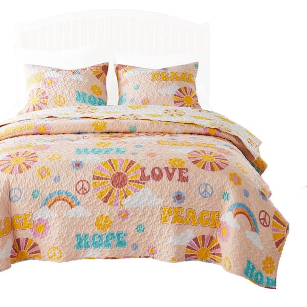 Benjara 3-Piece Beige Solid Queen Size Microfiber Quilt Set