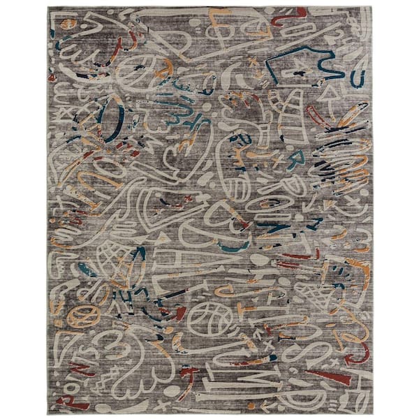 Sportsglyphs 4 ft. x 6  ft. Grey Western Area Rug