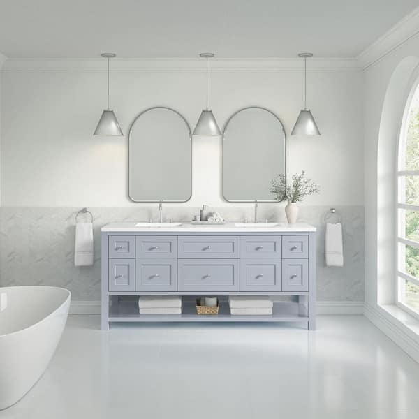 Breckenridge 72.0 in. W x 23.5 in. D x 34.25 in. H Double Bath Vanity in Serenity Blue with Quartz White Zeus Top