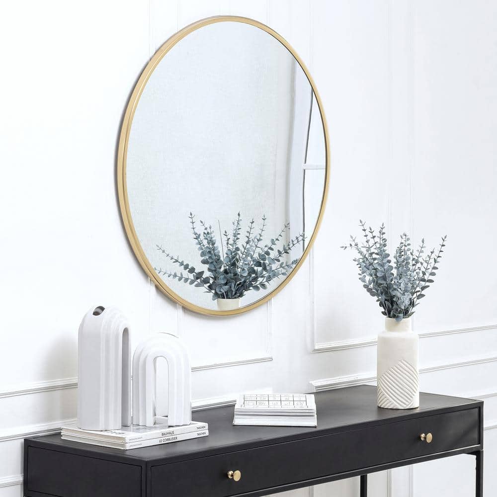 Nelson Round Gold Metal Frame 30" Wall Mirror