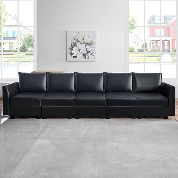 HOMESTOCK 138.59 in. Modern Faux Leather 5-Piece Upholstered