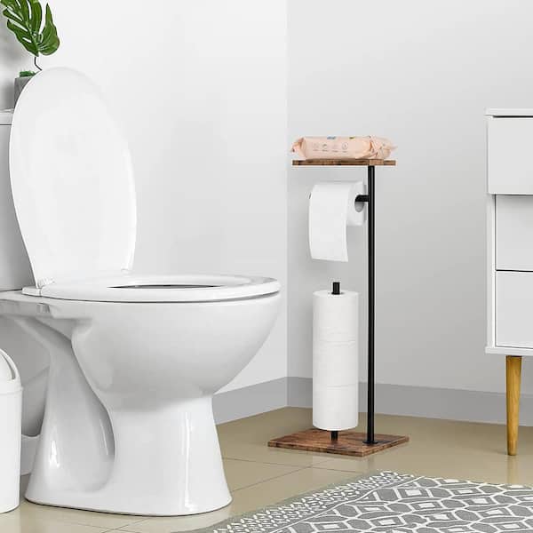 (2 Pack) Free Standing Bathroom Toilet Paper Holder Stand Dispenser Wi