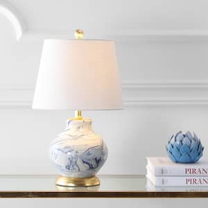 Holly 20.5 in. Blue/White Marbleized Ceramic Table Lamp
