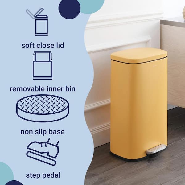 happimess Curtis 8 Gal. Daffodil Yellow Step-Open Trash Can