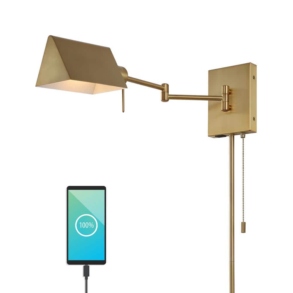 Arlo Brass Gold 22" Swing Arm LED Wall Sconce with Metal Shade