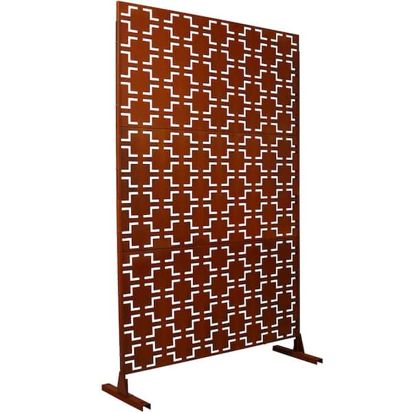 48" H x 76" W Brown Metal Privacy Screen with Stable Base, Privacy Fence Panels for Outdoor Freestanding