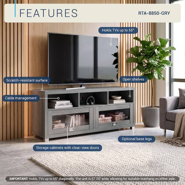 TECHNI MOBILI 57.25 in. Gray Wood TV Stand Fits TVs Up to 65 in