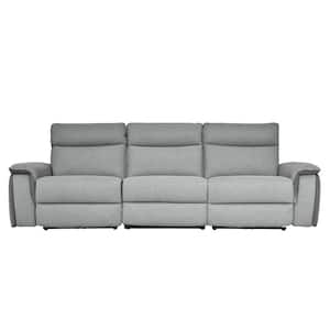 Verkin 110 in. W Straight Arm Textured Fabric Rectangle Power Double Reclining Sofa with Power Headrests in 2-Tone Gray