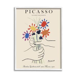 "Classical Picasso Floral Painting Hands Holding Bouquet" by Ros Ruseva Framed Typography Wall Art Print 24 in. x 30 in.