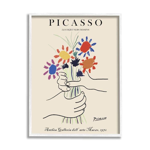 Stupell Industries "Classical Picasso Floral Painting Hands Holding Bouquet" by Ros Ruseva Framed Typography Wall Art Print 16 in. x 20 in.