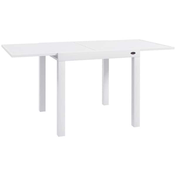 Outsunny Aluminum White Outdoor Dining Table for 4-6 with Extension