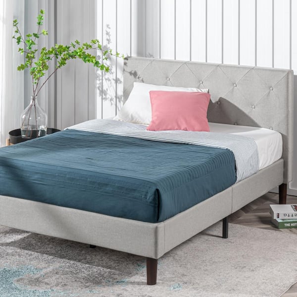 Zinus Shalini Light Grey Upholstered Full Platform Bed Frame FDPB