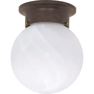 1-Light Old Bronze Ceiling Mount Light with Alabaster Ball