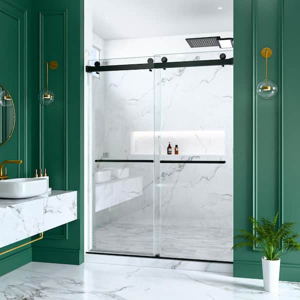 56-60 in. W x 80 in. H Sliding Frameless Shower Door in Chrome with Clear Glass