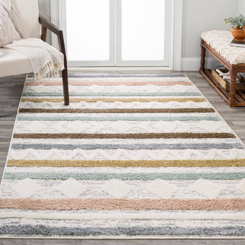 Gray Stripe Synthetic Flat Woven Reversible Rug