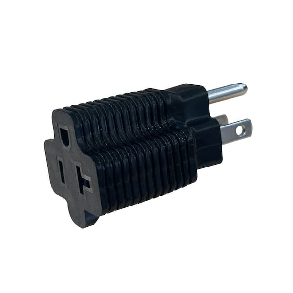 Plug Adapter 15 Amp to 20 Amp Grounded 1 T-blade Female Outlet Splitter Plug Adapter (NEMA 5-15P to 5-15/20R) Black