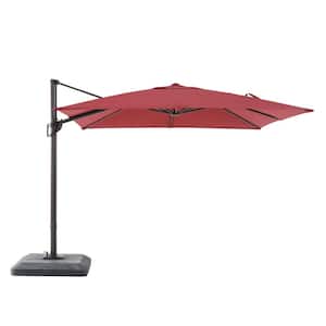 10 ft. Commercial Aluminum Cantilever Square Offset Patio Umbrella in Chili Red with Base Included