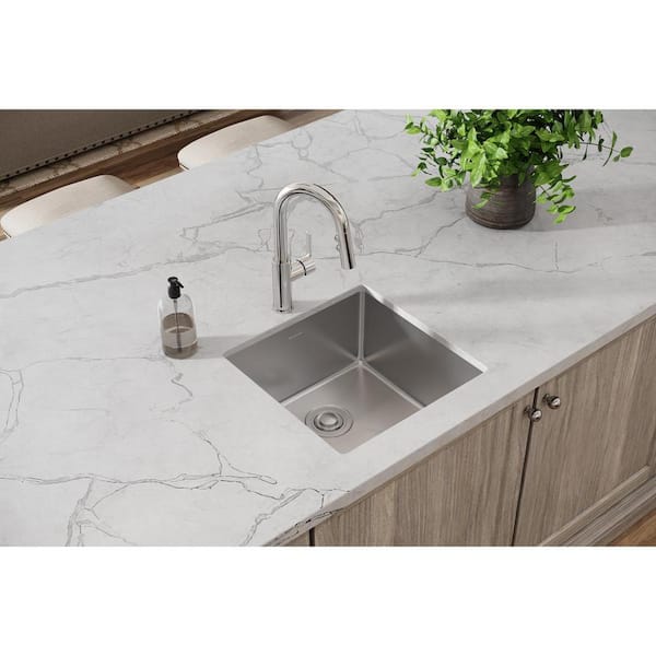 Crosstown 19 in. Undermount Single Bowl 18 G Polished Satin Stainless Steel Kitchen Sink Kit w/ Faucet and No Accs