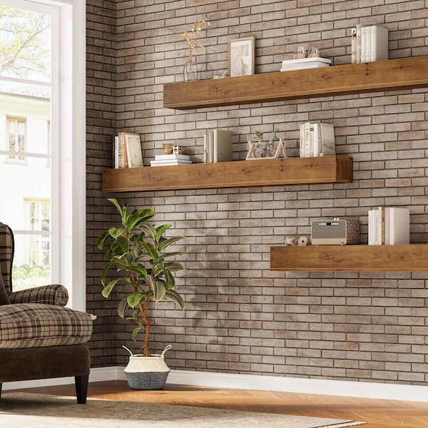 BYBLIGHT 74.8 in. W x 8.26 in. D Shelf Rustic Brown Wood Rectangle