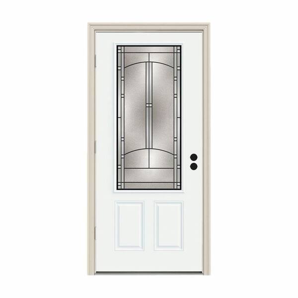 JELD-WEN 32 in. x 80 in. 3/4 Lite Idlewild White Painted Steel Prehung Right-Hand Outswing Front Door w/Brickmould