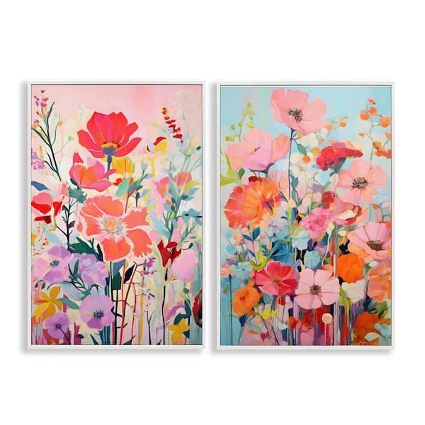 Stupell Industries Bright Contemporary Flowers by LSR Design Studio 2 Pieces White Framed Nature Giclee Art Print 30 in. x 20 in.